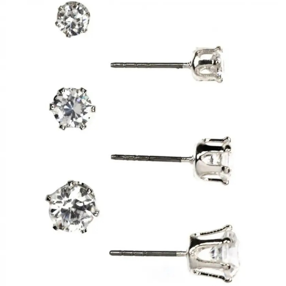 Anne Klein Silver Cubic Zirconia Stud Earrings Gift Set 3 Pairs NWT - Picture 3 of 6